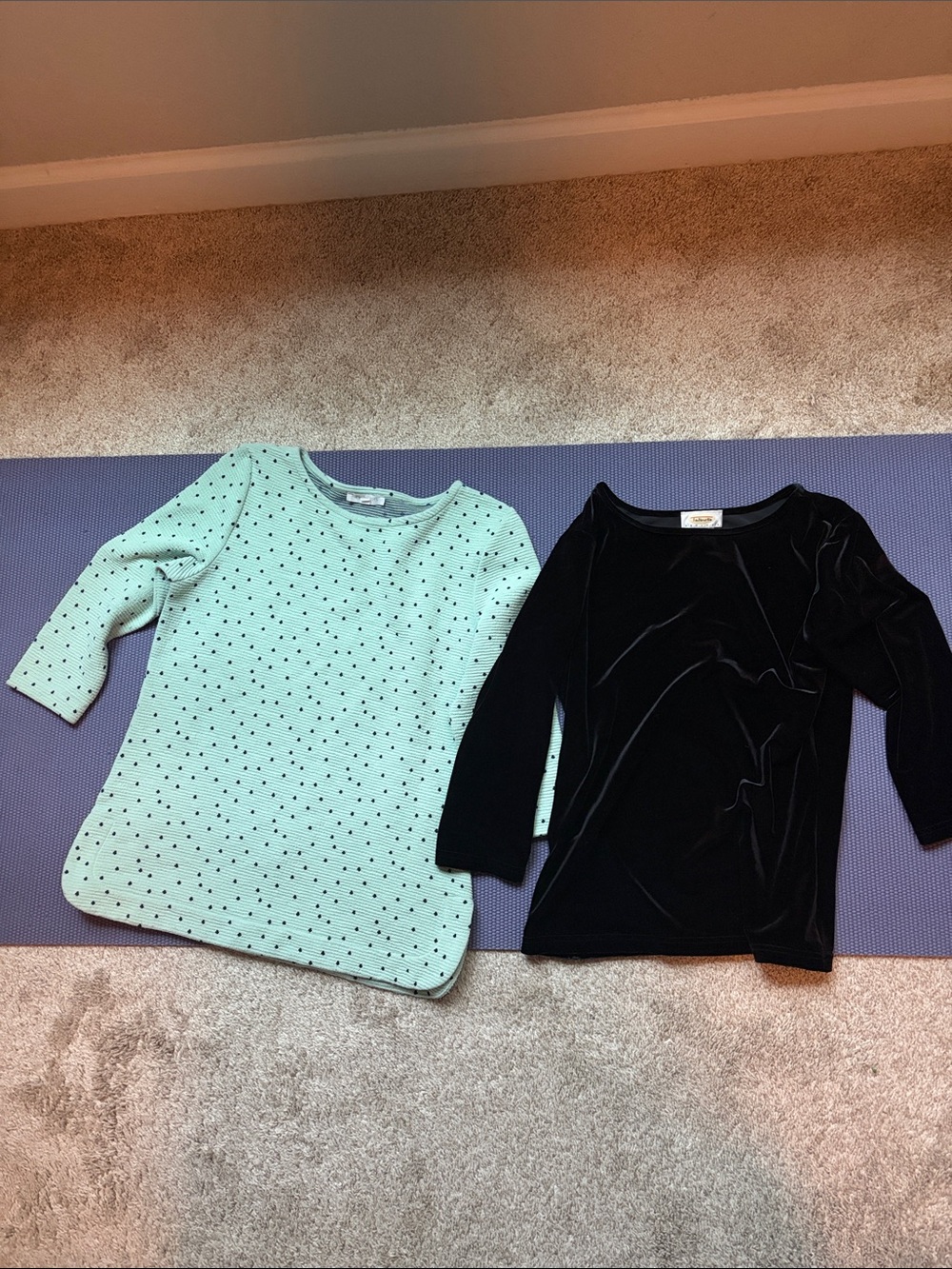 Talbots Petite Small black blouse and teal polka dot blouse 3/4 length sleev